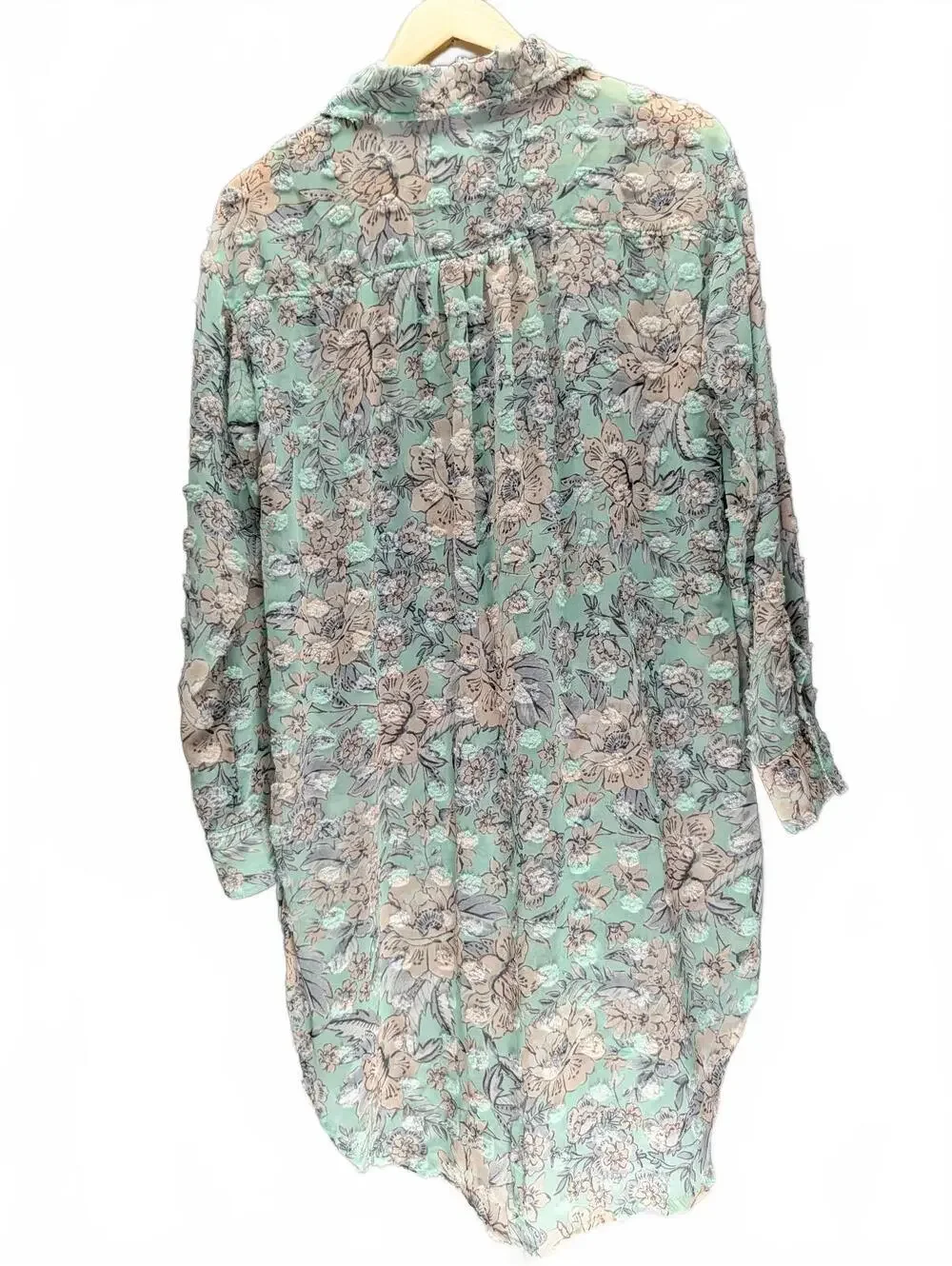 Cupio Floral Print Long Sleeve Sheer Shirt Dress Mint Green